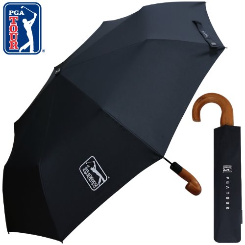 PGA 3단자동 블랙우드핸들 우산 