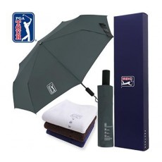 PGA 친환경그린 3단완전자동 우산 150g면사타올세트 